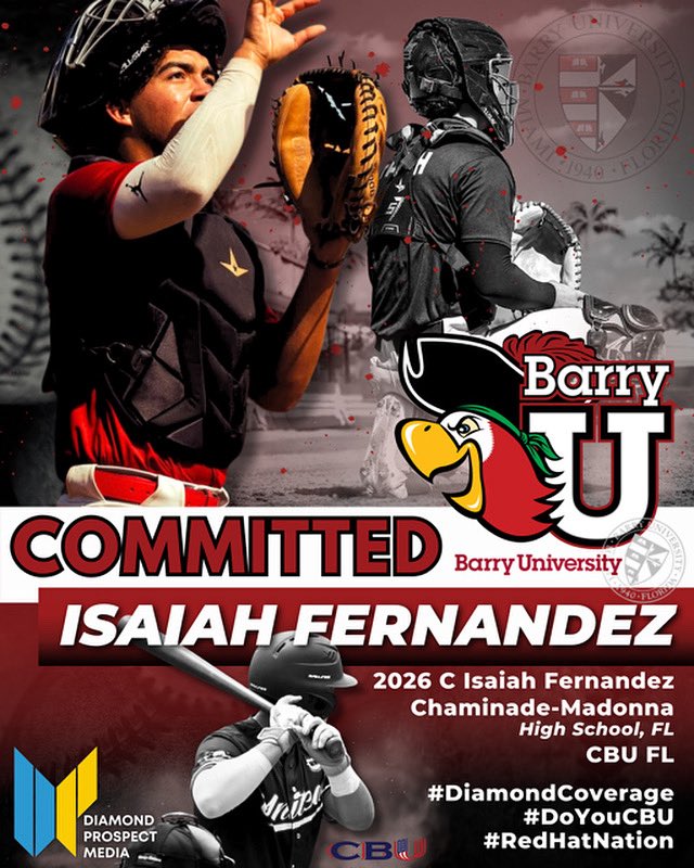 DiamondProMedia's tweet image. Congratulations to 2026 C @isaiah_fernadez on his recent commitment to @BarryUBaseball! @CBU_FL 
#DiamondCoverage
#DoYouCBU
#RedHatNation