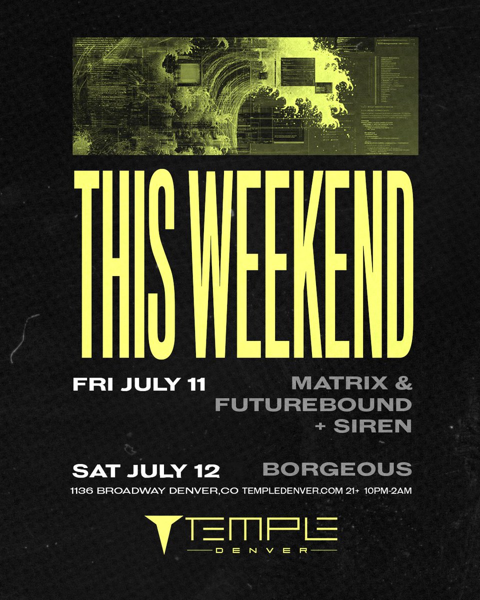 Silly little weekend incoming 🤸‍♂️

Friday - <a href="/matrixandfuture/">Matrix & Futurebound</a> w/ <a href="/uk_siren/">SIREN</a> 

Saturday - <a href="/BorgeousMusic/">BORGEOUS</a>