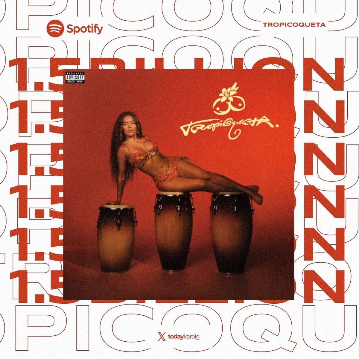 “Tropicoqueta” de @KarolG ha superado los 1.5 MIL MILLONES de streams en Spotify.