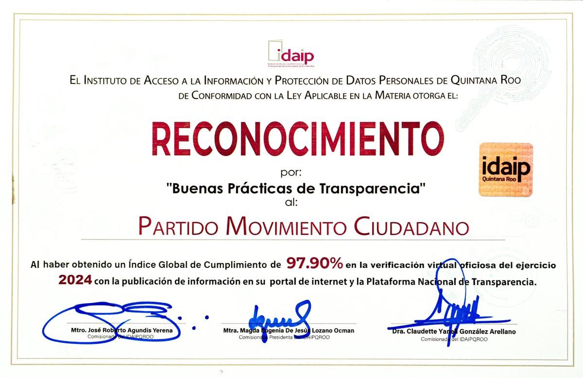 Dr. Pech (@drjlpech) on Twitter photo 📙 Recibimos el Reconocimiento en Buenas Prácticas de Transparencia del IDAIPQROO.
Cumplir con la ley es nuestra base. ¡Gracias al gran equipo que lo hizo posible!
#Transparencia #LaFuerzaNaranja #QuintanaRoo 📙 Recibimos el Reconocimiento en Buenas Prácticas de Transparencia del IDAIPQROO.
Cumplir con la ley es nuestra base. ¡Gracias al gran equipo que lo hizo posible!
#Transparencia #LaFuerzaNaranja #QuintanaRoo