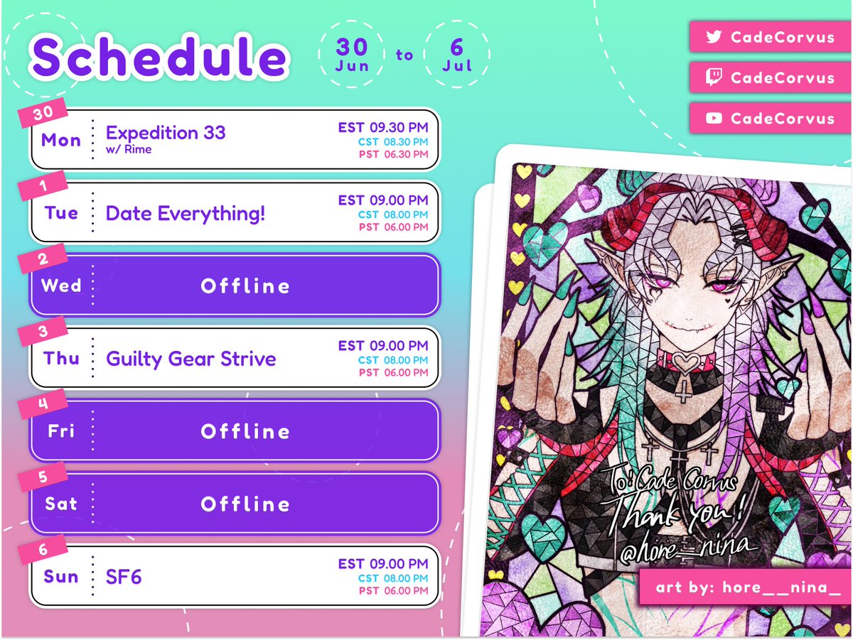 Excited to date everything this week 👀

Wonder who my favs will be 

👻CREDITS👻
Model: @/tsukiip
Rigs: @/Maffriron @/MochiHuechi
Art: @/hore__nina_ 
Schedule: @/chrone_co