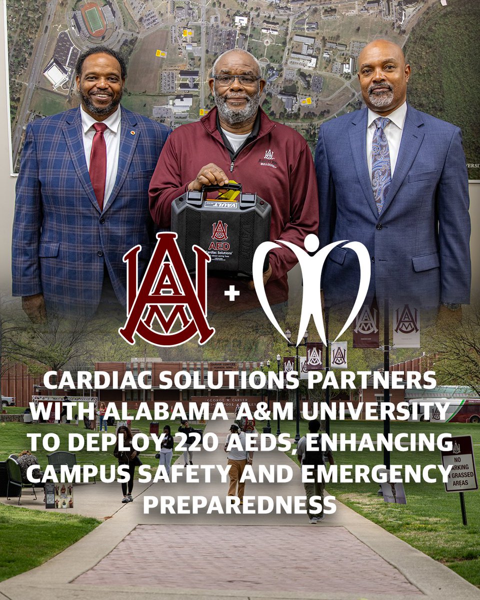 CardiacSolAED's tweet photo. Cardiac Solutions partners with @aamuedu to deploy 220 AEDs across campus - enhancing campus safety and emergency preparedness!

#AED #CardiacSafety #CampusSafety #AAMU https://t.co/9o8lNWL7gg