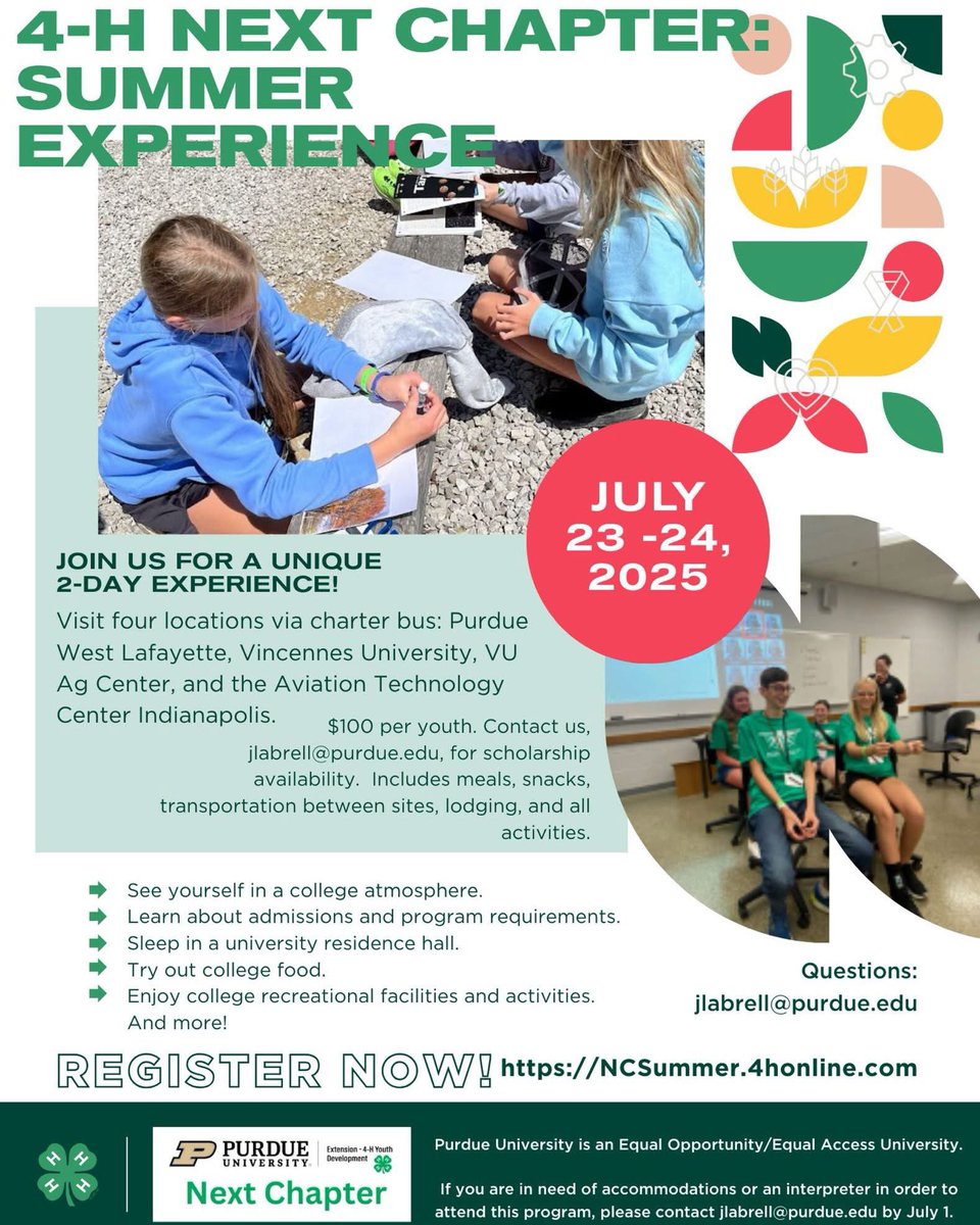 Indiana4h's tweet image. July 3rd is your last chance to sign up for the Next Chapter summer experience!