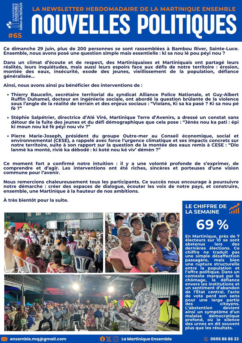 65eme édition de la newsletter de la Martinique Ensemble
Bonne lecture 😊