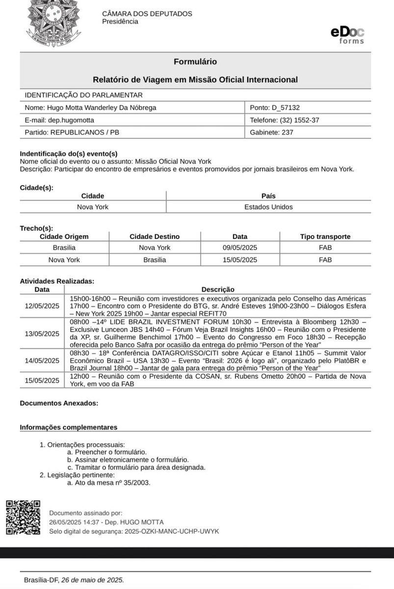 Como pagador de impostos, não me incomodaria pagar a viagem de <a href="/HugoMottaPB/">Hugo Motta</a> para o exterior. Se ele tivesse trabalhando para o crescimento do Brasil e suas desigualdades.
Mas para conspirar em um evento de Dória no exterior para ricaços?

CONGRESSO DA MAMATA
HUGO MOTTA TRAIDOR