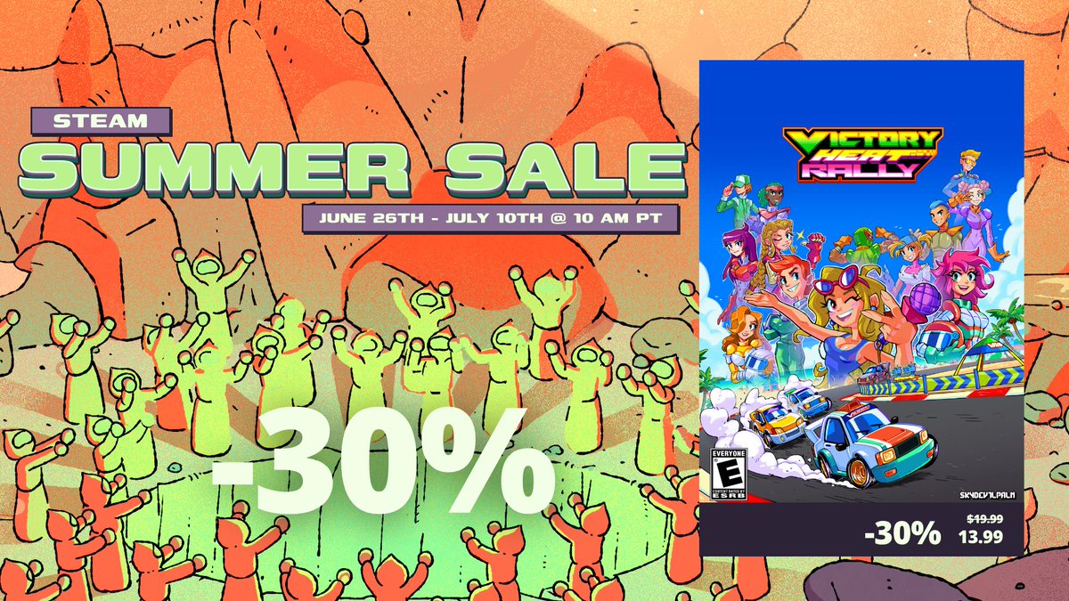 VHRgame's tweet image. Now is the perfect time to get yourself (or gift🎁)
Victory Heat Rally @ 30% off, during Steam Summer Sale! 🌞⛱️🍹