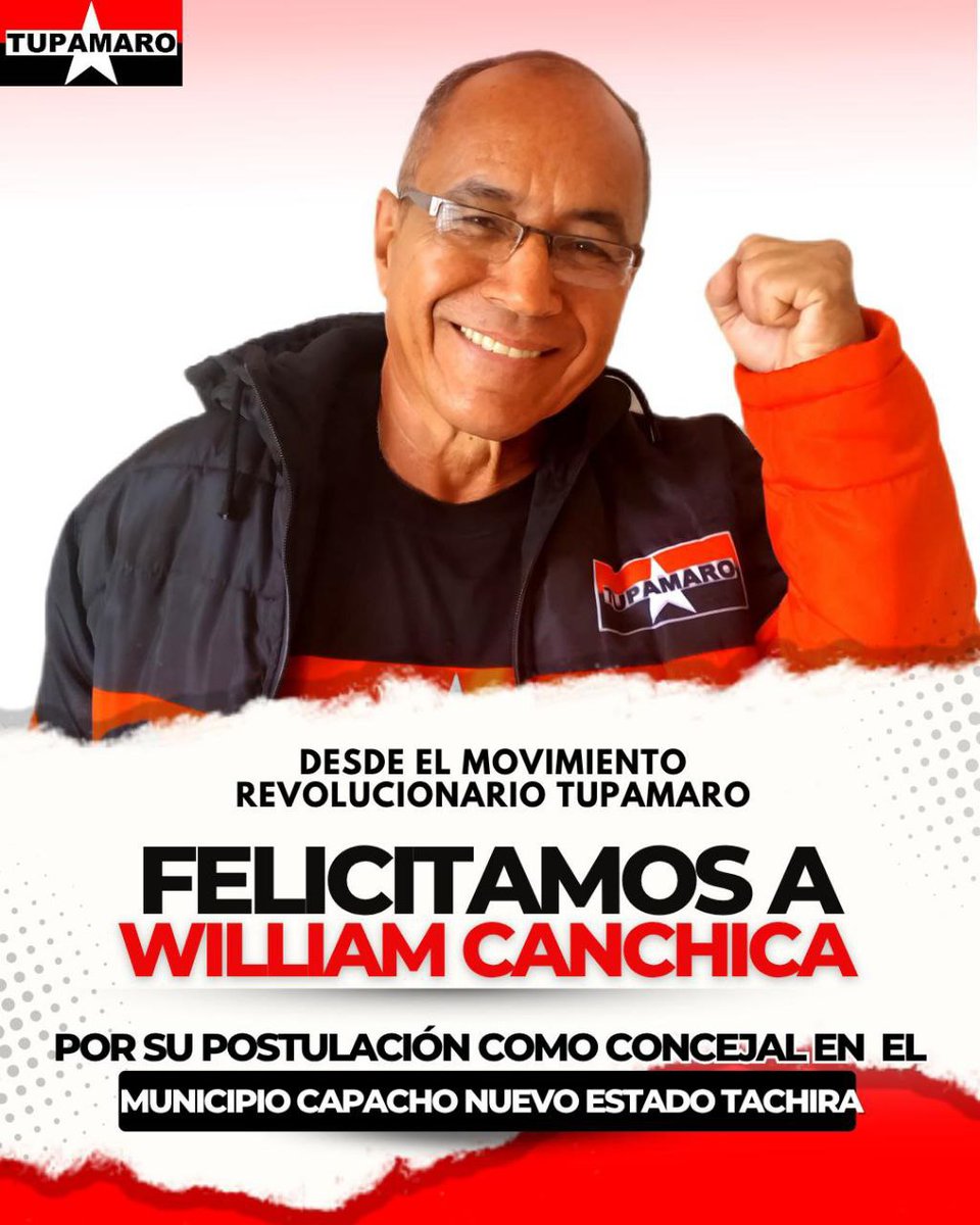 Felicitamos a nuestro compañero William Canchica por su candidatura a concejal del Mncpo. Capacho Nuevo.

Leales al legado de nuestro Comandante Chávez y construyendo desde la unidad el estado comunal, hacemos frente a los agentes del imperio, creyendo en el Pueblo.

#ComunaONada