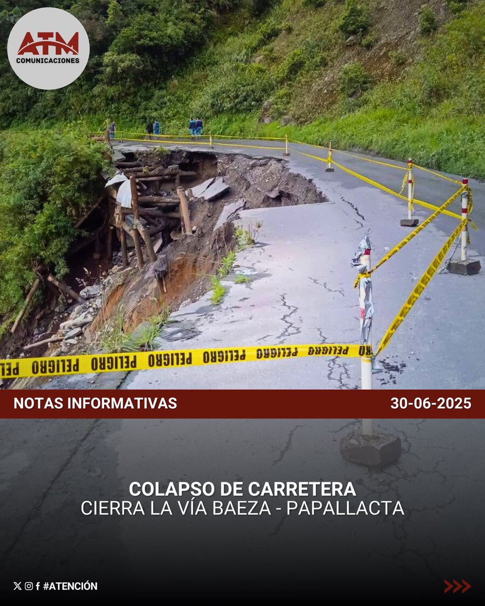 ATMNoticiasEc's tweet photo. 🚧 #EmergenciaVial | Colapso de la calzada en la vía Baeza - Papallacta obliga al cierre total de la carretera. ATM Noticias 🌐📡

ℹ️ Lee los detalles aquí👇
https://t.co/nB4NG3c8Zq https://t.co/rPztfPsjLU