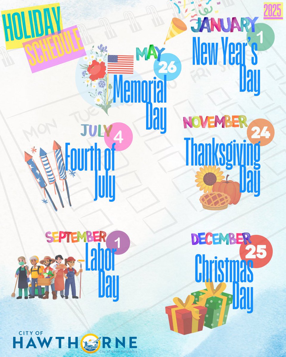 hawthorneCAL's tweet image. Due to the upcoming 4th of July holiday, there will no trash pickup or street sweeping services this Friday, July 4th.