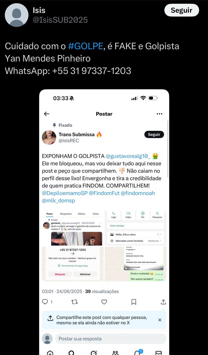 Sub4malefeet's tweet photo. A questão é: como um perfil desses, de um estelionatário e muito provavelmente fake, que está aberto DESDE 2021, ainda não foi derrubado? Bizarro! https://t.co/Nf7SzMyMpf