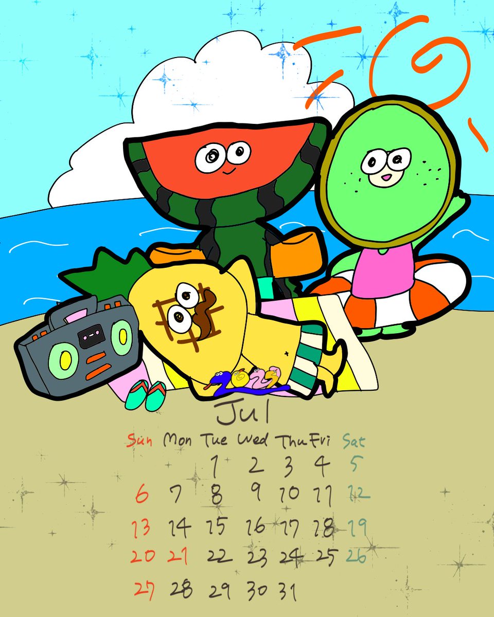 jks_pmari's tweet photo. 7月のカレンダーは夏に浮かれるトロピカルフルーツたち��🥝🍉
---
#イラストカレンダー #キャラクター  #Illustcalender #カワイイ #yuruillust #originalcharacter #kawaii #일러스트 #귀엽다 #아트 #오리지널 #오리지널일러스트 https://t.co/YOQbeiJJyj