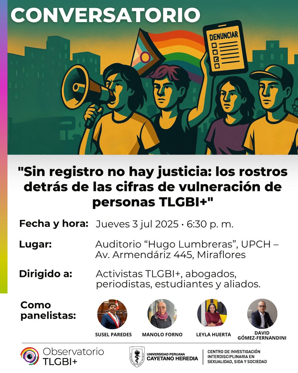 DDHHTLGBI's tweet photo. 📣 CONVERSATORIO | "Sin registro no hay justicia: los rostros detrás de las cifras de vulneración de personas TLGBI+".  Abordaremos la violencia que vivimos desde las perspectivas política, social y periodística.

Inscripción: https://t.co/mSlPvS2Jzm

Lxs esperamos 🤗🏳️‍⚧️🏳️‍🌈 #LGBTQ https://t.co/PFK0PzUdSh