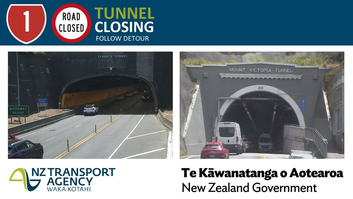 TUNNEL MAINTENANCE CLOSURES
Two tunnels will be closing on separate nights for maintenance works from 9pm-5am, setup begins at 7pm each night.
• Terrace Tunnel - CLOSED on Mon 7 Jul
• Mt Victoria Tunnel - CLOSED on Tue 8 Jul