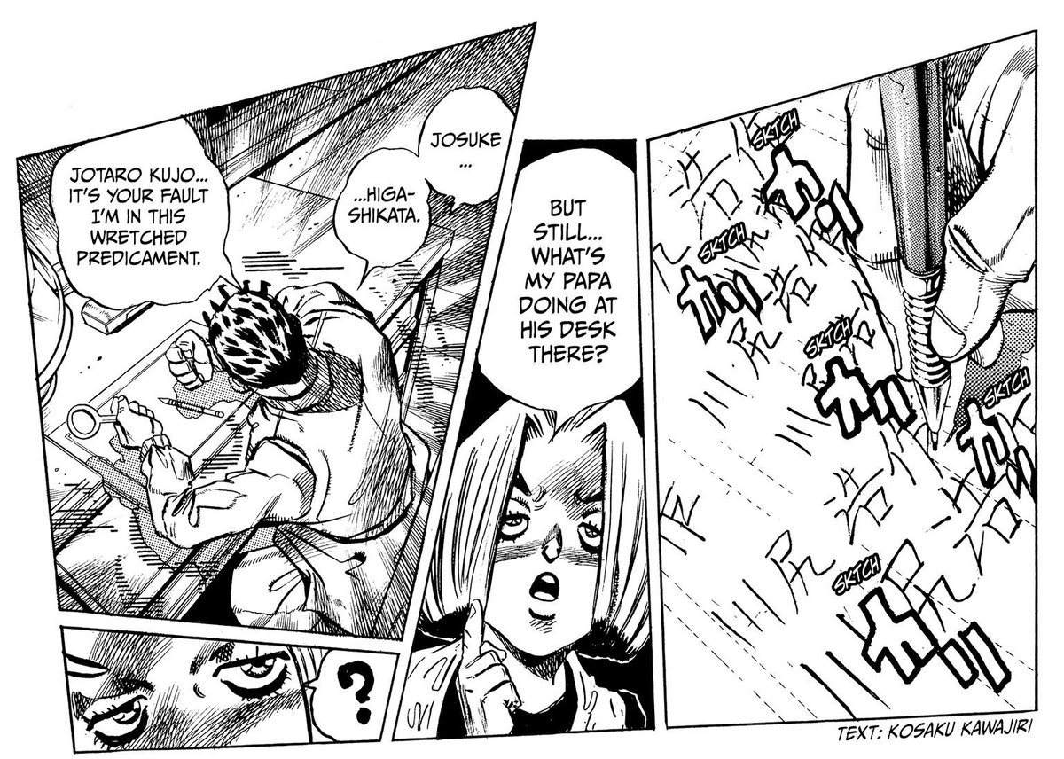 jjbatl's tweet image. July 1, 1999
Yoshikage Kira continues impersonating Kosaku Kawajiri. Hayato Kawajiri starts to grow suspicious of his “father.”