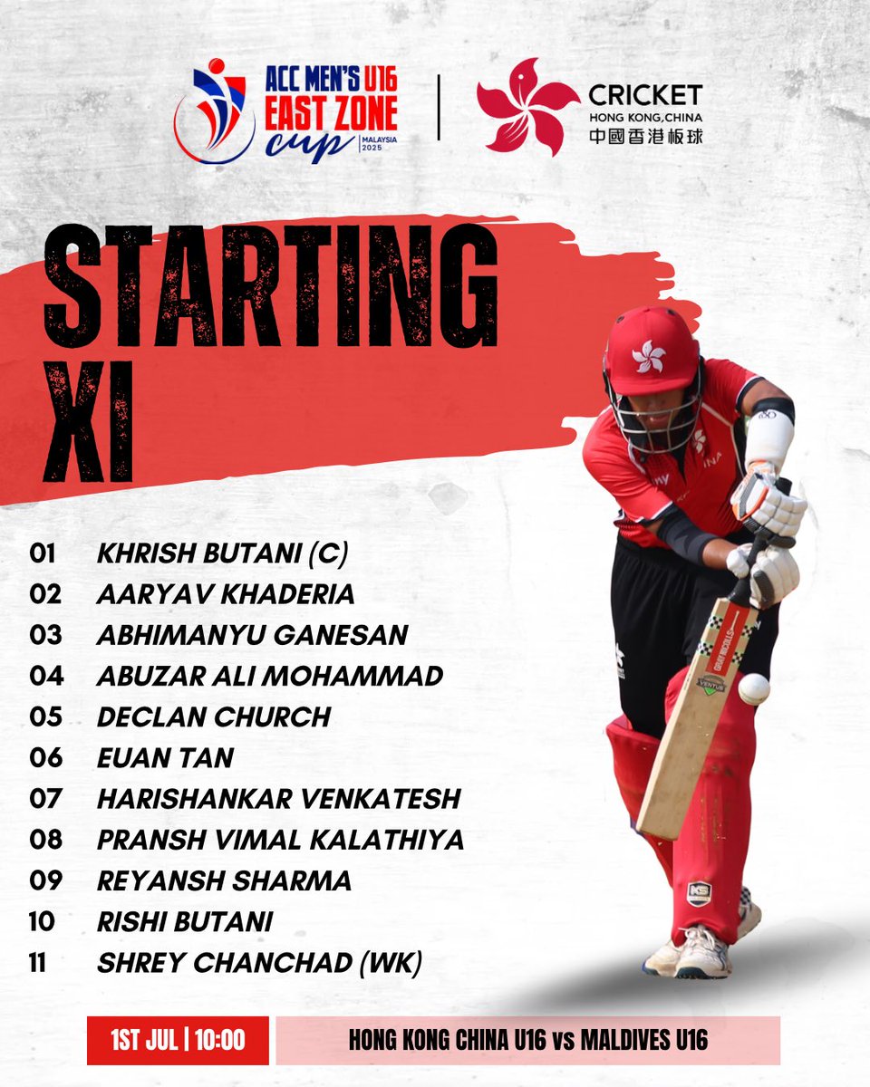🔥 Get ready to cheer loudly for our boys as they take on the ACC Men’s U16 East Zone Cup against Maldives TODAY! 🏏

🏏 Maldives U16 won the toss and chose to bat first.

🔗Livestream:
youtube.com/live/3hdInHV1f…

Follow us for more updates.💥

#hkcricket #cricket #menscricket