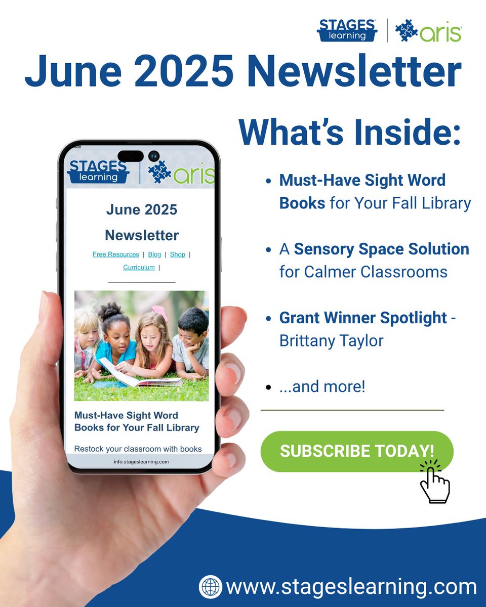 stageslearning's tweet image. 📥 Check your inbox - our June 2025 Newsletter is here!

Didn&apos;t get the newsletter? Click the link below to stay informed with the latest educational insights, strategies, and updates from Stages Learning.

bit.ly/3I6ugrS

#spedclassroom #preschoolteacher #specialed…