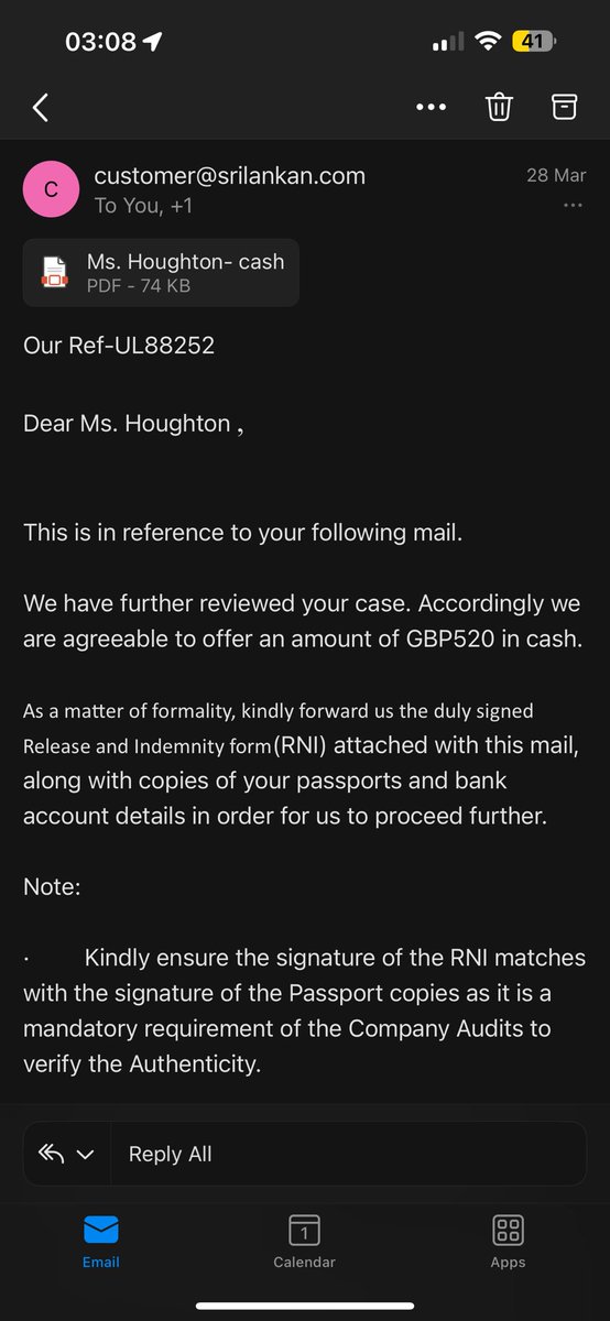 Emi_Ann's tweet photo. Confirmation from @flysrilankan they agree to pay. Yet I’ve sent all documents they’ve asked for; chased every week; and no reply or compensation https://t.co/nzqBMMzbUP