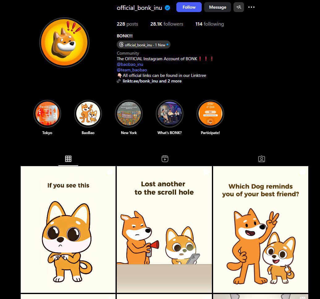 All last 3 posts on the Bonk instagram feature BaoBao 

Bonk understands how retail friendly their charachter BaoBao is 

$BaoBao is the most organic cto I’ve seen in a long time, just check the chain 

No bundles no insiders, no early group scooping supply cheap

undervalued.