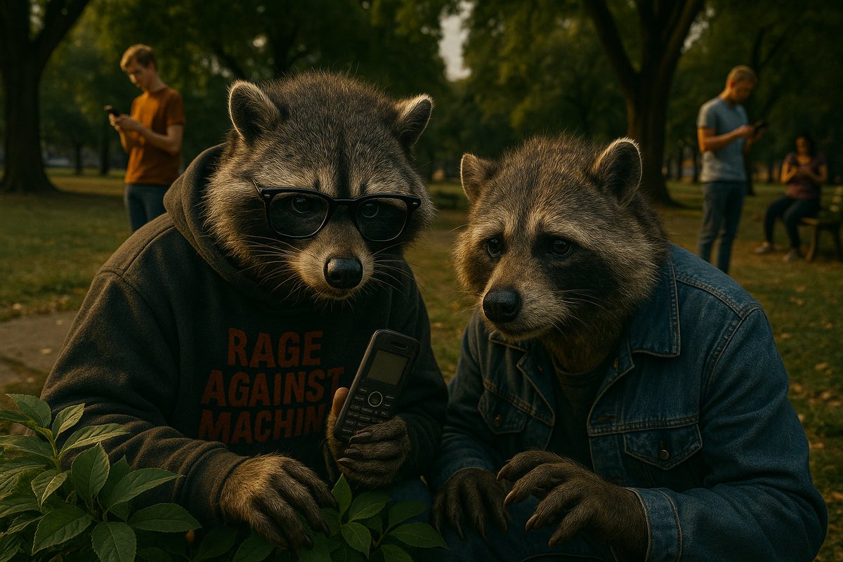 StashCrashPod's tweet photo. Me and Stacks been watching these people stare into rectangles for 20 minutes. Not one of em blinked.
Pretty sure we’re the last mammals left with eye contact and shame.
#StashCrash #RaccoonResistance #PhoneZombies #TechnoDystopia #GlitchLife https://t.co/RRgVUW4dox