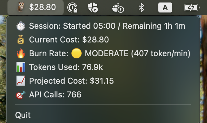 ccusageがめちゃくちゃ良かったのでターミナルのステータスバーでccusage blocks --liveを表示するツール作成した

github.com/sivchari/ccowl