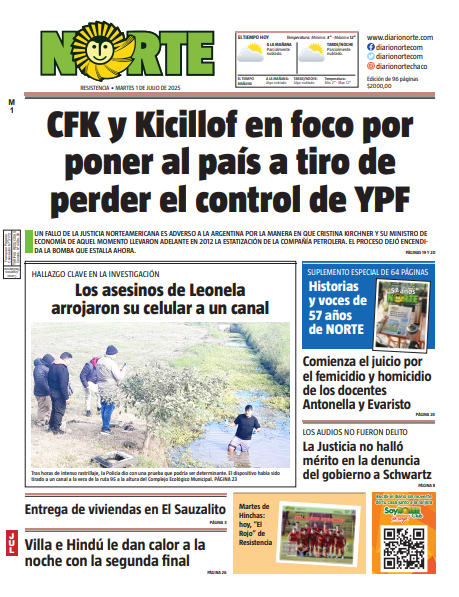 NorteDiarioCom's tweet photo. 👋🏽🌎 #BuenMartes lector@s
🗞️ Compartimos la #TapaDeNORTE con los #TemasDelDía.
🌥️ Para #Resistencia se espera una mínima de 3°C y máxima de 12°C; con cielo despejado en la madrugada, y algo nublado el resto de la jornada.
#DiarioNorteCom #Noticias #PrimeroSiempre https://t.co/nnU8CPXCzn