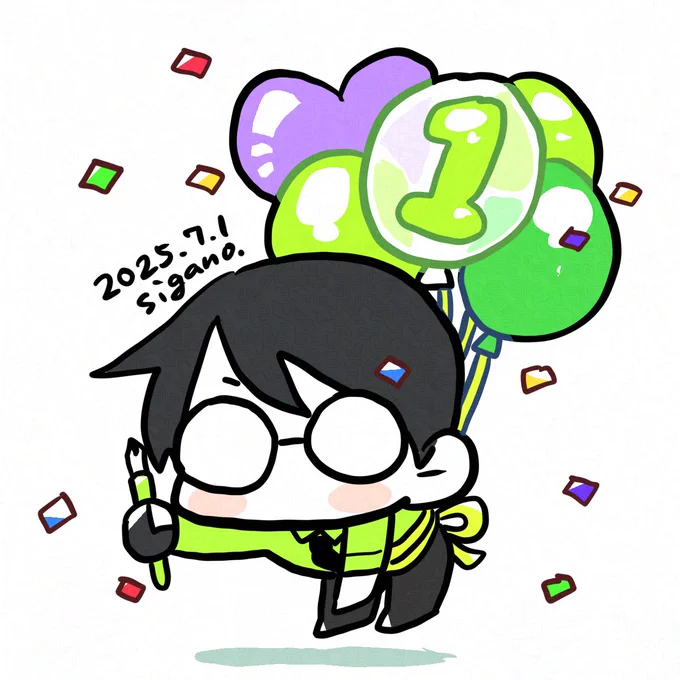 / 7月1日は #シガノさんの日 ! 記念すべき一周年 \ 今年一年も楽しくもりもり絵を描きま〜す