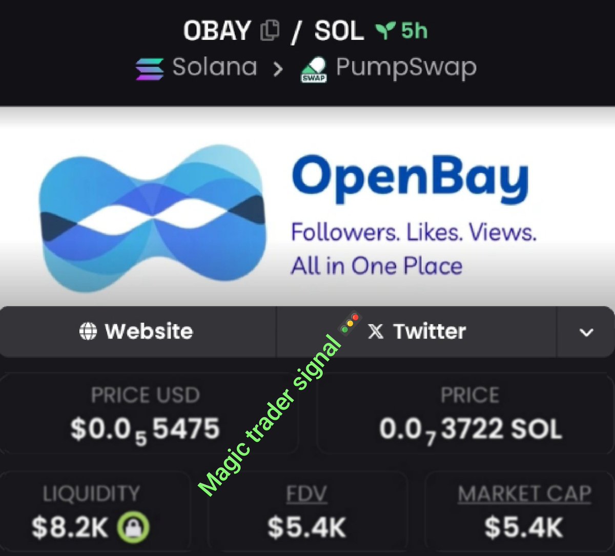 Magictradersig's tweet photo. $Obay Spotlighted at $5.4K To $311K Mcap in my alpha Tg.⚡⚡⚡
Follow+DM to join my Private TG don't dull there's no need to wait cause we're celebrating 🎉 🎇 🦅 🎇
CA: 4VBB4KWNGTpqAcc37pejaMq57joUy8tyesjYwCyzpump
#OBAY #solana #memecoin https://t.co/wYp0tQPCmT