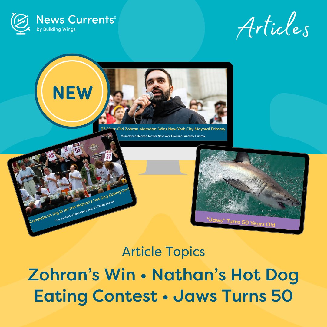 BuildingWingsCo's tweet image. This week in News Currents we have big wins, big bites, and a big shark! 🇺🇸
Get the scoop before the 4th of July fun! 🎆
👉 bit.ly/4dbsAIk
#NewsCurrents #StudentNews #4thOfJulyFun #HotDogContest #JawsTurns50 #ClassroomNews