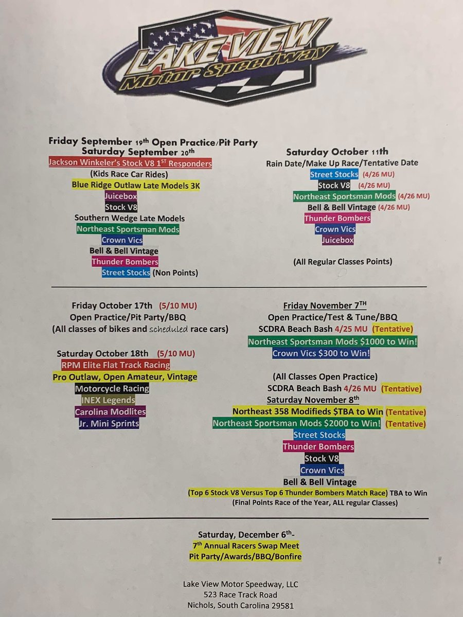 Updated schedule for 2nd half of the season…