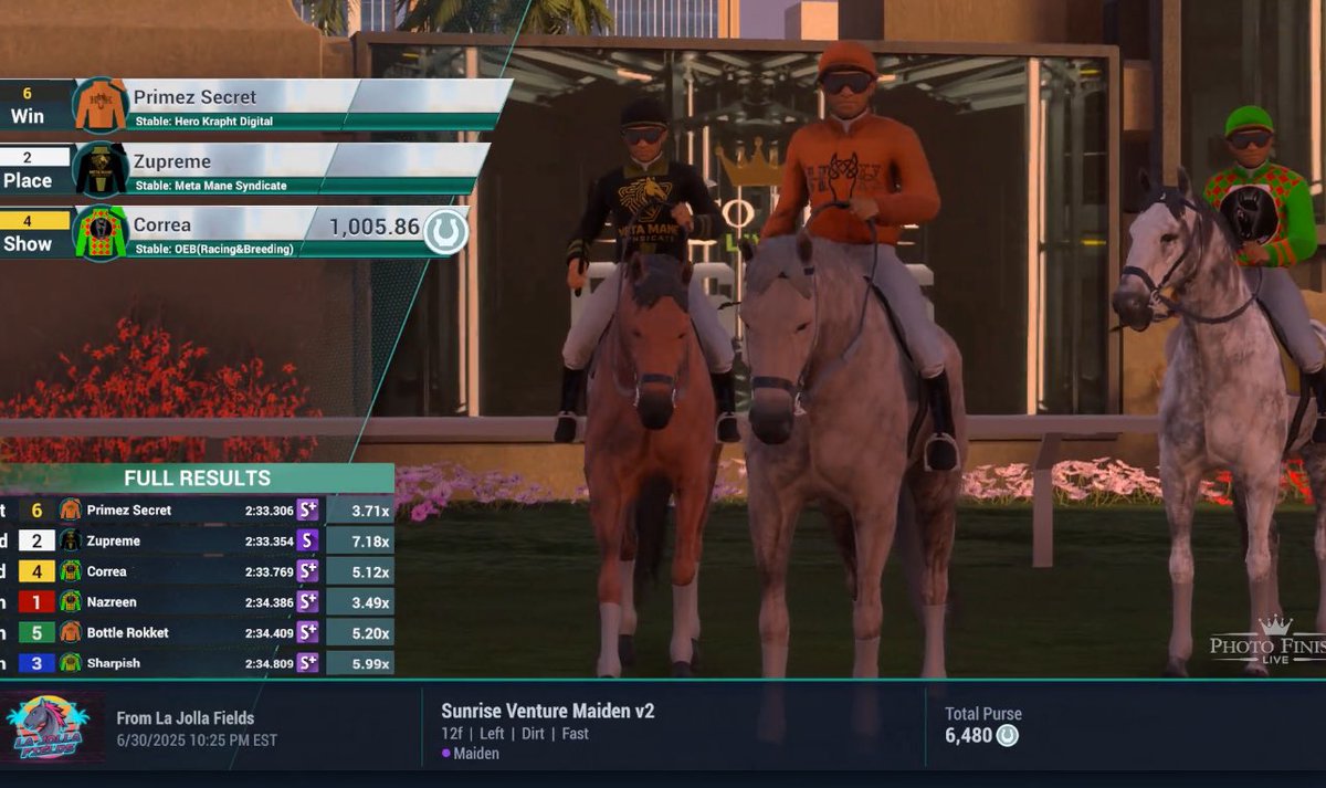 HeroKrapht's tweet image. First bred crop hitting the track, first race first win. Feels good joining the podium with @OneEyeBlindPFL and Meta Mane Syndicate