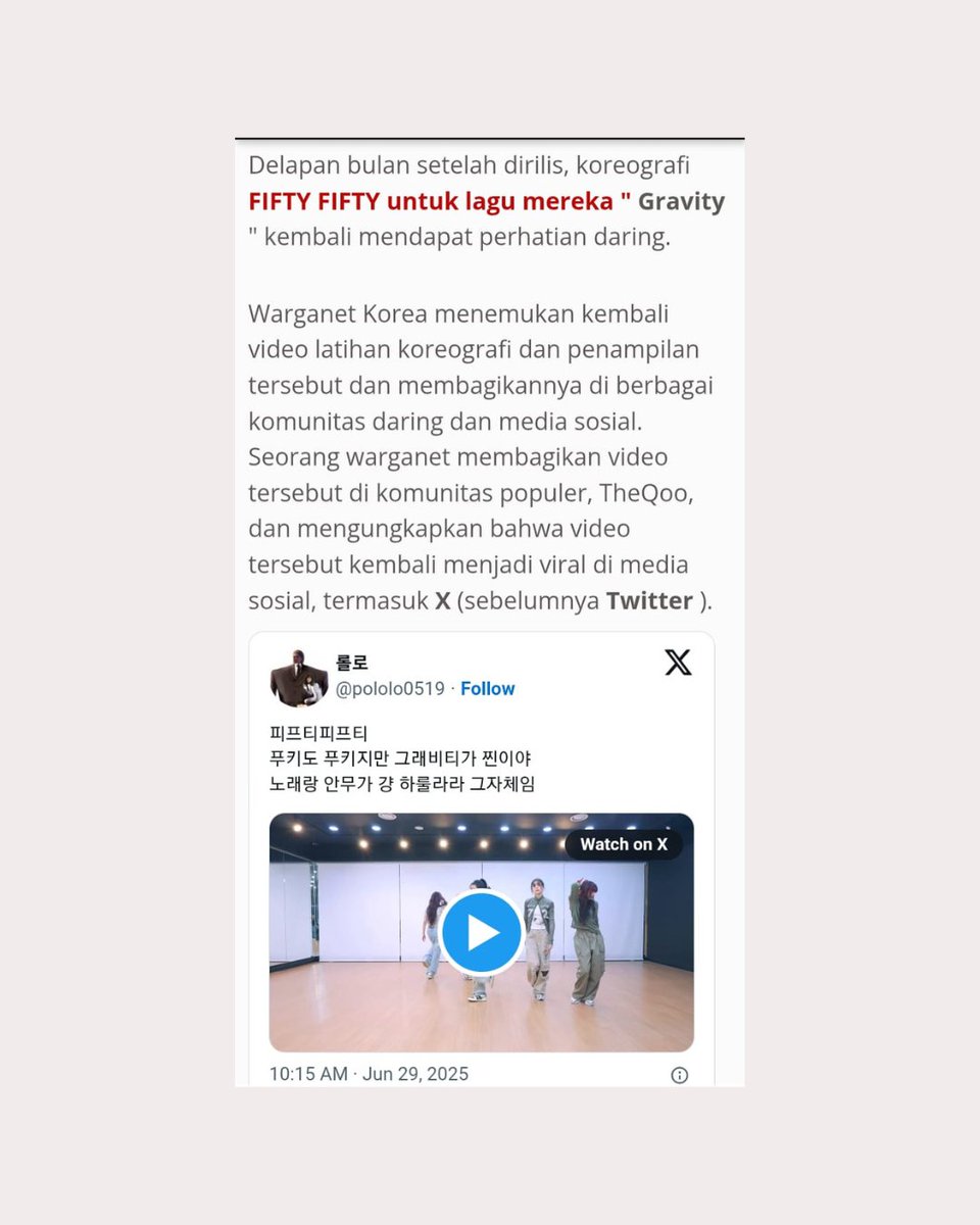 tweny_idn's tweet photo. Koreografi "Gravity" FIFTY FIFTY menjadi viral di media sosial
Baca selengkapnya di : https://t.co/P5b7iTpRqb
"Pookie." 'Gravity sedang menunjukan kekuatannya kembali tweny😭'
Sc: Allkpop
#FIFTYFIFTY #FIFTYFIFTY_Gravity #twenyidn https://t.co/a0NL9biTBf