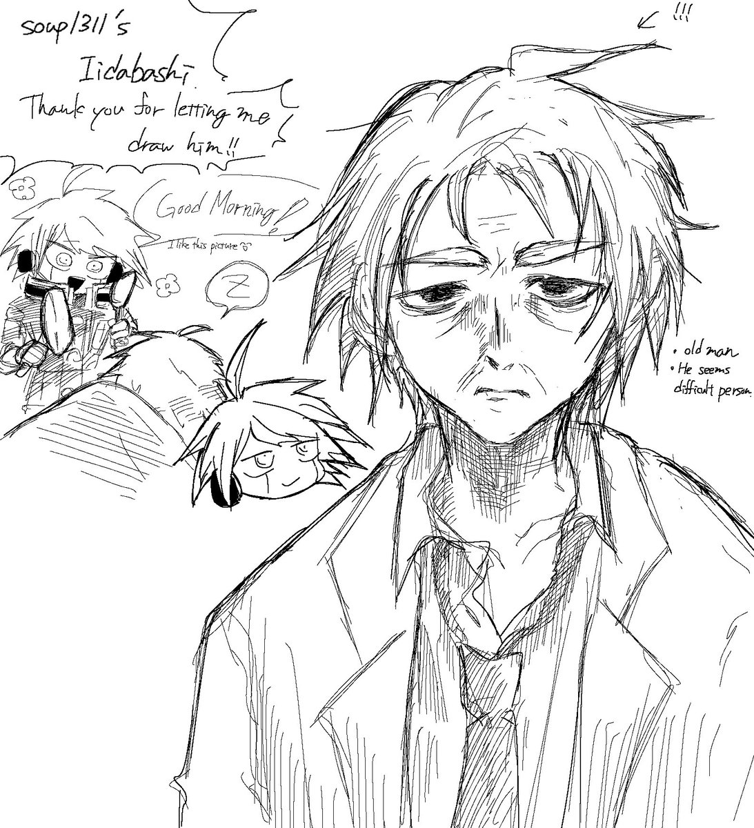 Soup1311（<a href="/soup_1311/">soup1311</a> ）さんの飯田橋博士を描かせて頂きました✨️✨️
おじいちゃん姿の博士って結構珍しい気がするので凄く描きごたえがありました！あと全体的に仄暗いのがたまらなく大好きです✌️
Thank you for letting me draw him!!