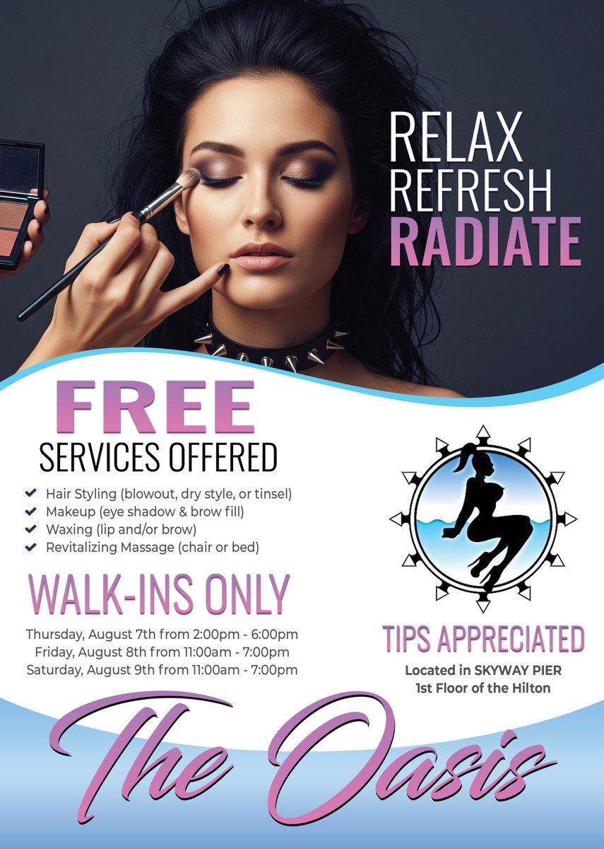 Fetish Con (@fetishcon) on Twitter photo 📣NEW THIS YEAR - Visit The Oasis <a href="/FetishCon/">Fetish Con</a>!
We've partnered with a local hair stylist, makeup artist, and a massage therapist to be able to offer you a place to Relax. Refresh. Radiate.💙The best part... IT'S FREE! Walk-ins Only🌴1st Come / 1st Pampered
More info coming soon! 📣NEW THIS YEAR - Visit The Oasis <a href="/FetishCon/">Fetish Con</a>!
We've partnered with a local hair stylist, makeup artist, and a massage therapist to be able to offer you a place to Relax. Refresh. Radiate.💙The best part... IT'S FREE! Walk-ins Only🌴1st Come / 1st Pampered
More info coming soon!