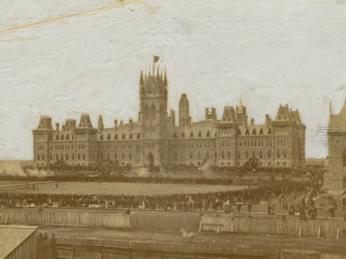July 1, 1867 in Ottawa. The birthday of the Dominion of Canada.