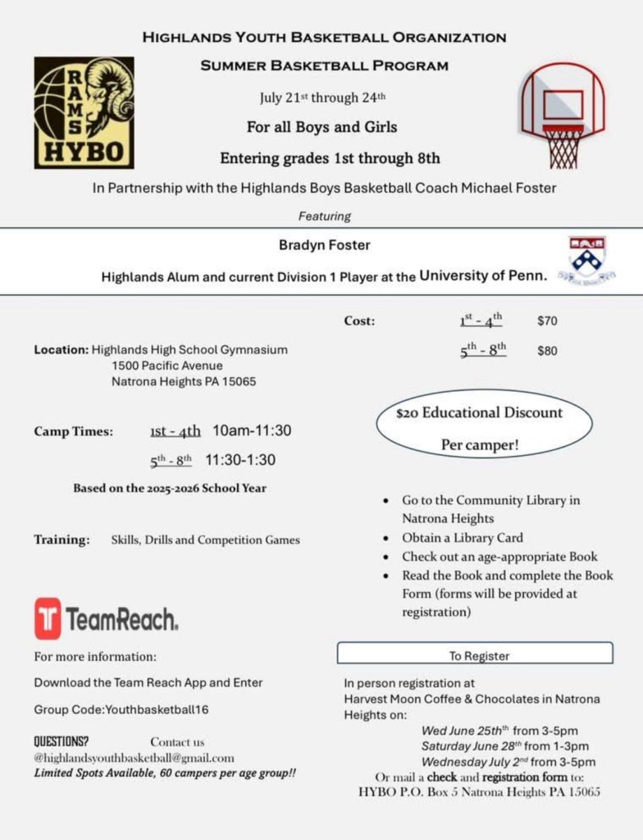 Opportunity for our elementary and middle school student athletes to get better!!