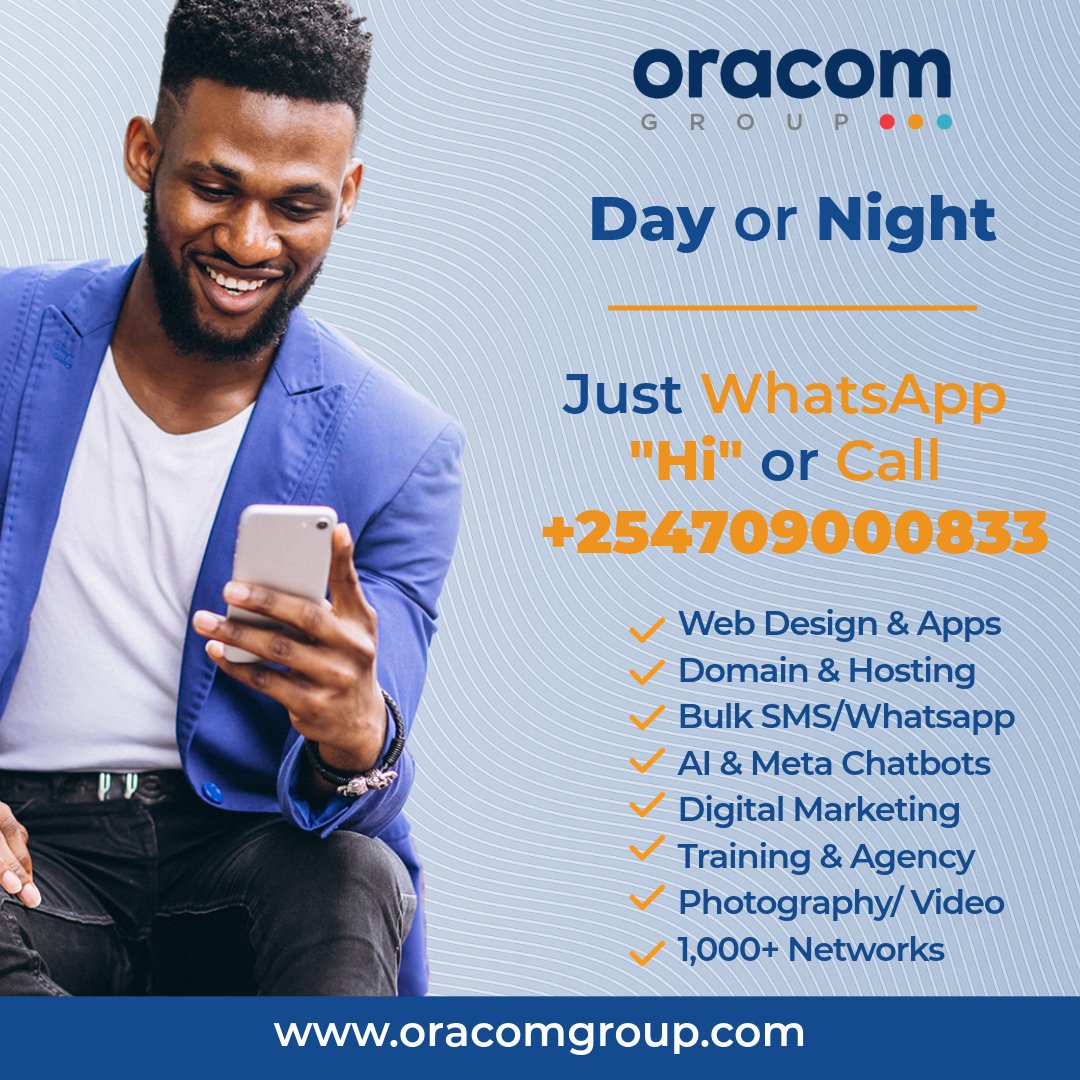 OracomGroupLtd's tweet photo. Oracom Group support is ALWAYS online. DM "Hi" or dial 0709000833. We got you. #Oracom24HrSupport #FreeNdianguiKinyagia #SabaSaba2025 https://t.co/t5vugKhq9b