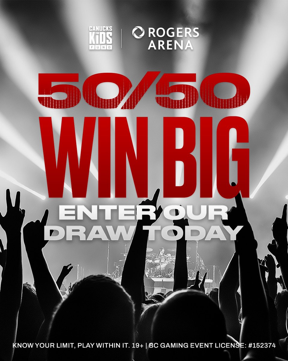 LAST CHANCE to get tickets for the @CanucksForKids 50/50 raffle for Wu-Tang Clan! 💰
Sales close at 9 PM. Must be 19+ and located in BC to play.

BUY NOW | bit.ly/41feW3x