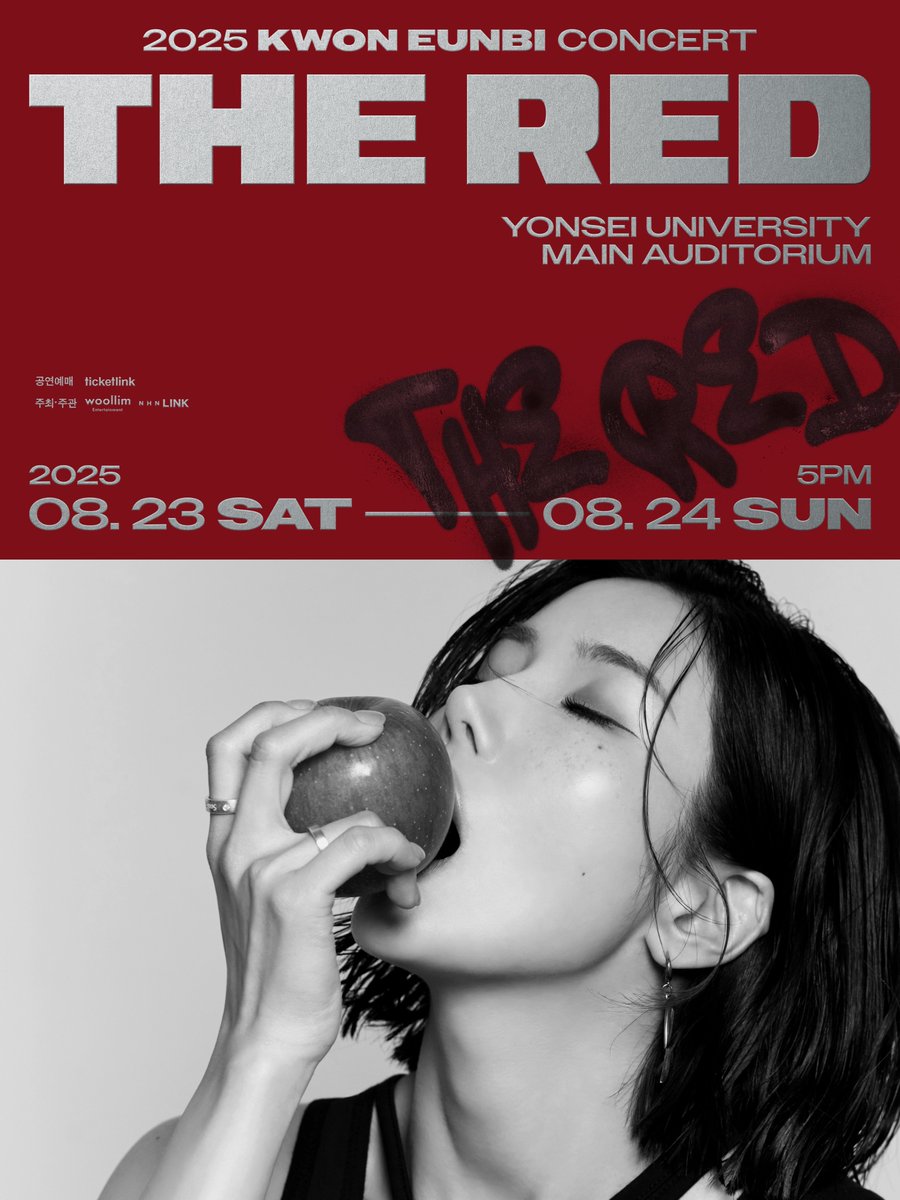 [📢] 2025 권은비(KWON EUNBI) CONCERT ‘THE RED’ 예매 페이지 안내

🇰🇷: ticketlink.co.kr/product/57196
🌐: ticketlink.co.kr/global/en/prod…

#권은비 #KWONEUNBI 
#THERED