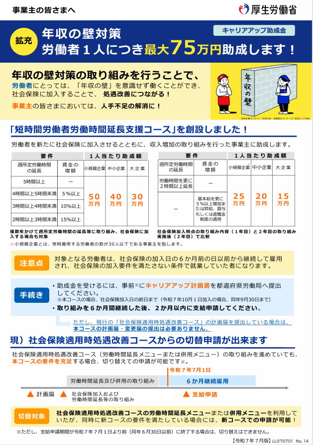 okayokay0214's tweet photo. キャリアアップ助成金短時間労働者労働時間延長コースの詳細が出ました
既に社会保険適用時処遇改善コースの計画届が出ている場合は変更届���要です
６か月間の未加入時に学生を除く要件は無いので、社会保険加入時から雇用保険に加入した場合も対象になり得ます（６か月後に有期雇用労働者等に限る） https://t.co/PkVPqgC0iW