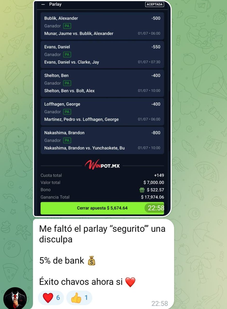 ✅Parlay "Segurito" de Licenciado✅

🔥Les dejamos este parlay para que depositen unas moneditas mis carnales 🪙‼️

+1 ❤️ Para que se gane !!