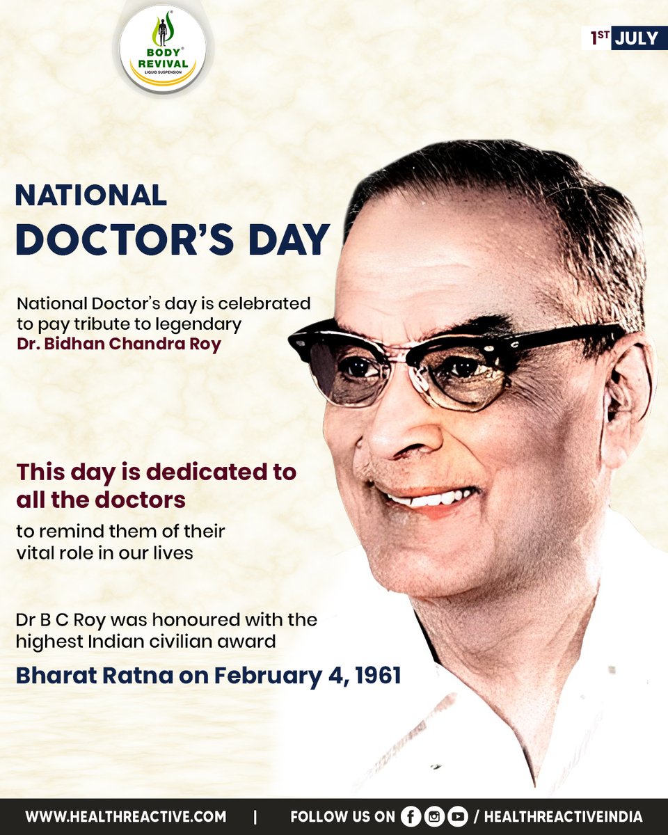 healthreactivee's tweet image. 👨‍⚕️ Happy National Doctor’s Day!

On this day, we honor Dr. B. C. Roy and express heartfelt gratitude to all the doctors for their dedication and service to society.

🙏 Thank you for your healing touch and unwavering commitment.

#DoctorsDay #BodyRevival #HealthReactive #DrBCRoy