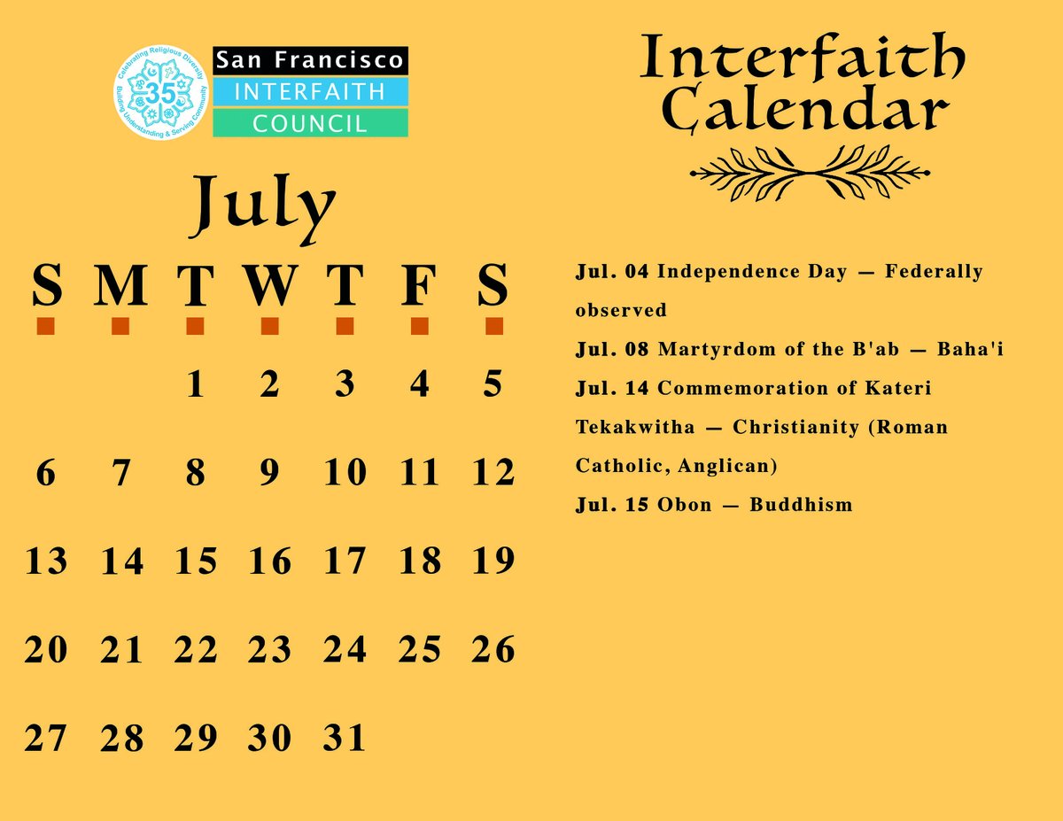 July 2025: SFIC Presents the 2025 Interfaith Calendar!
conta.cc/4keQwgB