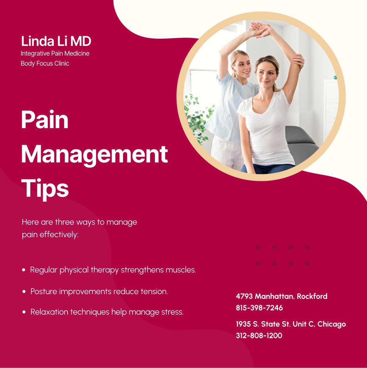 Integrativempc's tweet photo. Simple changes like therapy and stress relief can greatly reduce pain. Start your journey to comfort today.

#RockfordIL #PainManagement #MedicalPainClinic #PhysicalTherapySupport #ChronicReliefTips https://t.co/AT3Z0cpcZc