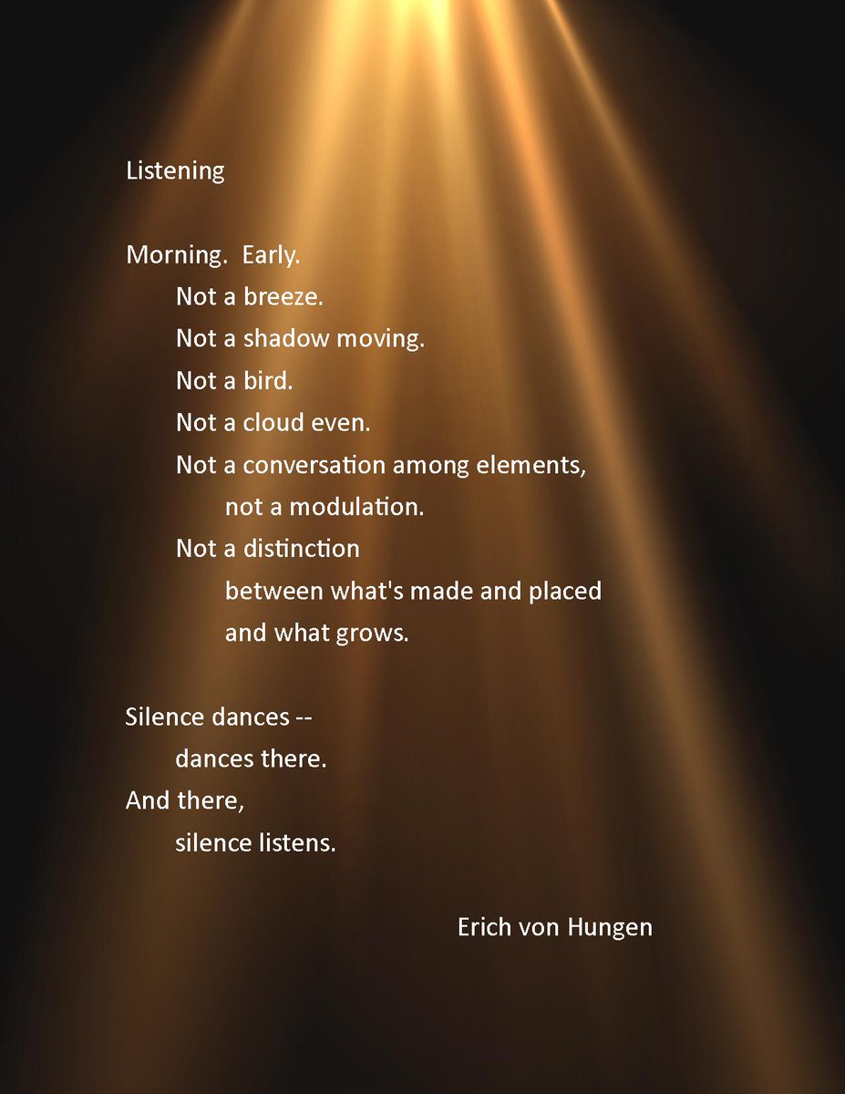 Greetings to all <a href="/TopTweetTuesday/">TopTweetTuesday</a>  writers  and our lovely host, Sue Finch <a href="/soopoftheday/">Sue Finch (she/her)</a>,  with her theme of "Silence". 
I personally appreciate the SILENT  TIME that frees me up and gives me personal peace.