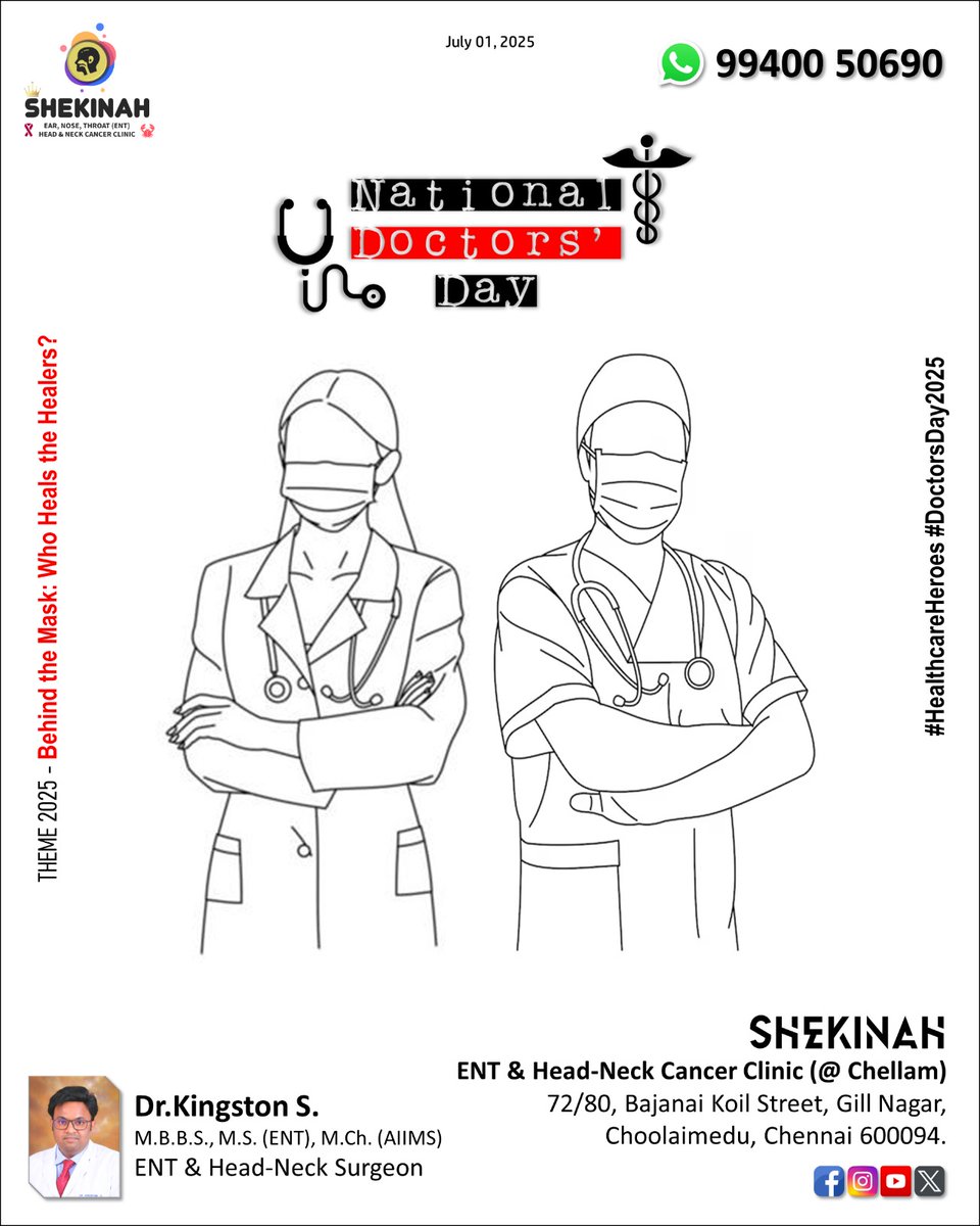 Shekinah_ENT's tweet image. Happy National Doctor&apos;s Day - July 01, 2025

#HappyDoctorsDay
#MedicalDocs

Dr.Kingston S.
ENT &amp;amp; Head-Neck Surgeon,
SHEKINAH ENT &amp;amp; HNCC (@ Chellam Clinic), Choolaimedu.

#ShekinahClinic
#ChellamClinic
#ENTspecialist
#ShekinahENT
#ChellamENT
#DrKingstonS
#ENTservices
#DrKingston