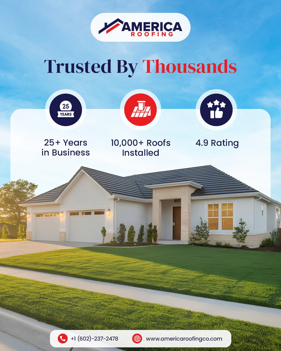 AmericaRoofing_'s tweet photo. 25+ years. Thousands of roofs. One trusted name! America Roofing has been keeping Arizona covered with experience, quality, and care. Get a free quote today!
#CompanyStats #TrustedRoofers #AmericaRoofing https://t.co/TSSIgRKhrK