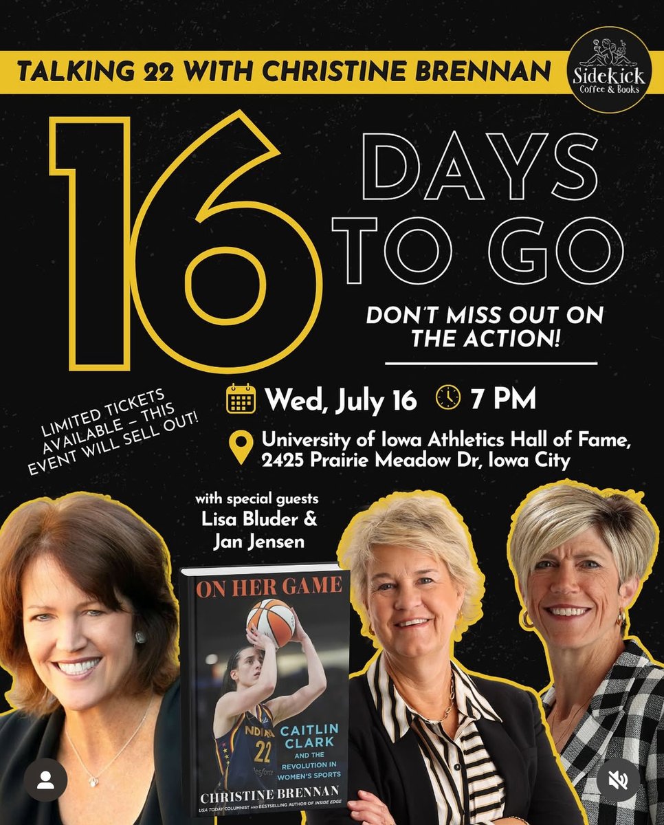 So honored to be with Lisa Bluder and Jan Jensen Wednesday, July 16, at 7 pm in Iowa City! thinkiowacity.com/event/talking-…