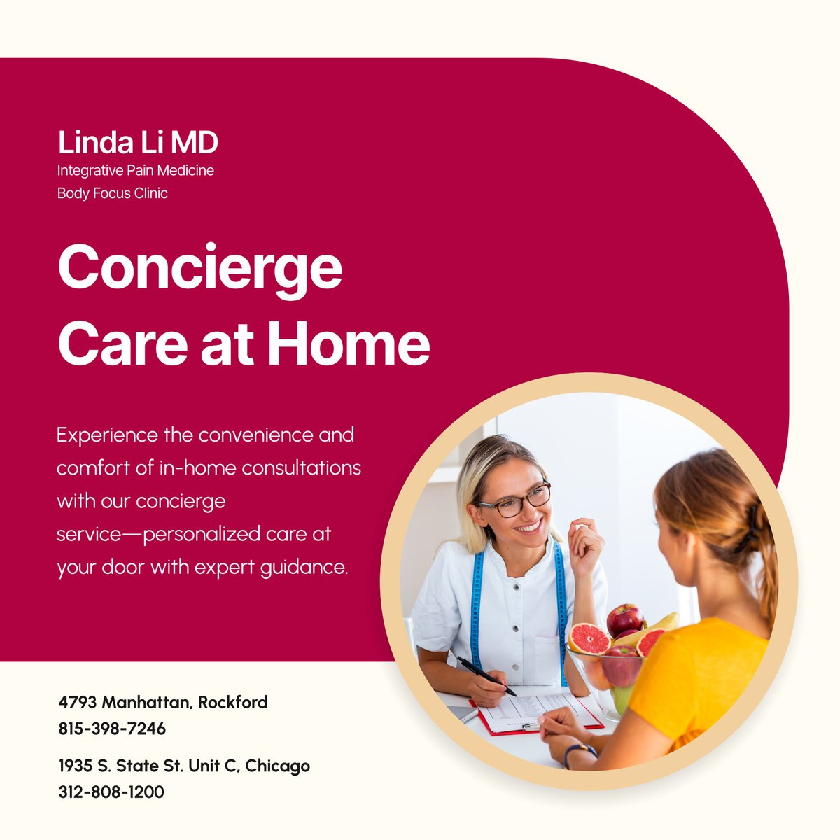 Integrativempc's tweet photo. Skip the clinic and enjoy our personalized in-home consultations. Get the care you deserve in the comfort of your own space. Book your appointment today!

#ChicagoIL #ConciergeCare #MedicalPainClinic #HomeHealthVisit #ComfortCare https://t.co/WCmdO6BFpT