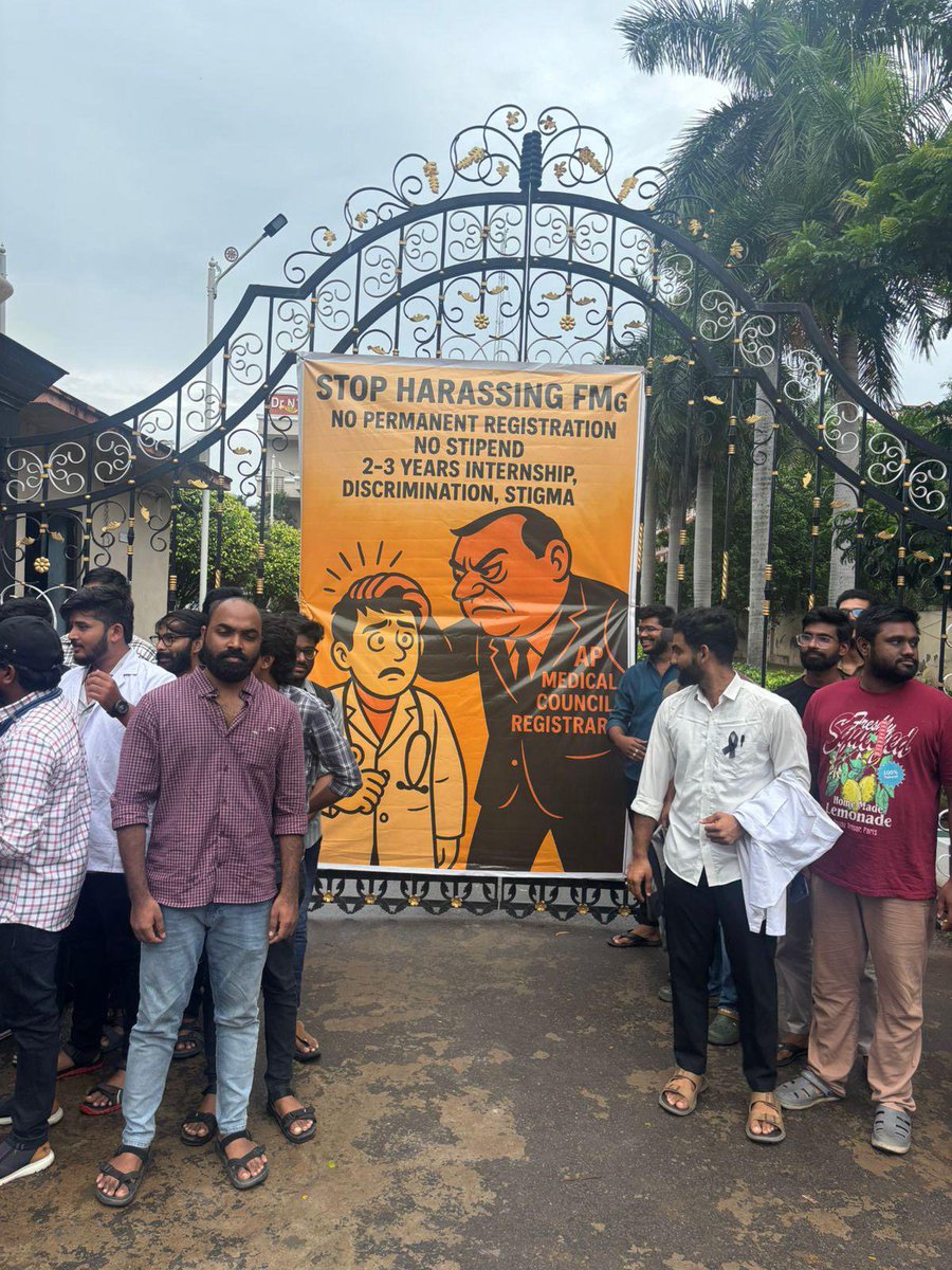 ALL FMGs ASSOCIATION(AFA) (@official_afa_) on Twitter photo Day-02 of hunger strike
Foreign medical graduates in Andhra Pradesh are on a hunger strike because the APMC is not issuing permanent registrations(license), rendering them unable to practice despite complying with <a href="/NMC_BHARAT/">National Medical Commission</a> guidelines by fmgs.
<a href="/AndhraPradeshCM/">CMO Andhra Pradesh</a> <a href="/BJP4Andhra/">BJP ANDHRA PRADESH</a> Day-02 of hunger strike
Foreign medical graduates in Andhra Pradesh are on a hunger strike because the APMC is not issuing permanent registrations(license), rendering them unable to practice despite complying with <a href="/NMC_BHARAT/">National Medical Commission</a> guidelines by fmgs.
<a href="/AndhraPradeshCM/">CMO Andhra Pradesh</a> <a href="/BJP4Andhra/">BJP ANDHRA PRADESH</a>
