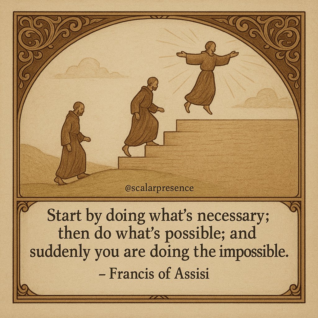 scalarpresence's tweet image. Every big dream begins with what needs to be done today. Keep moving forward and you’ll find yourself accomplishing what once felt impossible

#StartSmall #KeepGoing #DoTheImpossible #FrancisOfAssisi #GrowthMindset #TrustTheProcess #InspirationDaily #MakeItHappen
